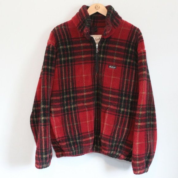 Woolrich Red Plaid 1/4 Quarter Zip Fleece Pullover Jacket USA Made Large H11688 - Picture 8 of 8
